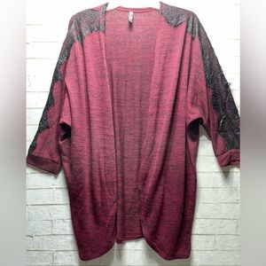 Massini Women’s Large Red Black Lace Trim Cardigan‎